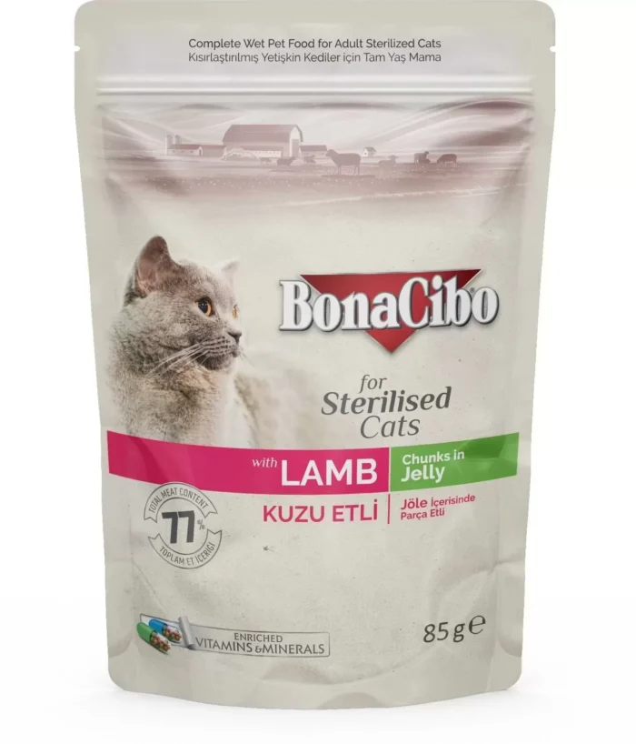 bonacibo joleli kuzu etli pouch kisirlastirilmis yetiskin kedi yas mamasi85gr 175191758 sw1428sh1669