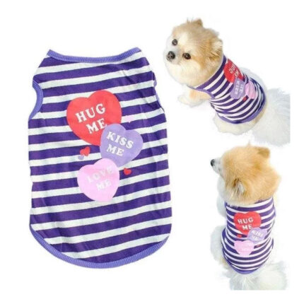 Kedi Köpek Elbisesi Kiss Me Desenli Kalpli Çizgili Kolsuz Giysi Kıyafet Hb1068